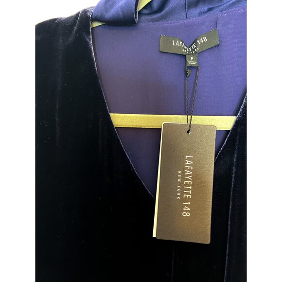 LAFAYETTE 148 Silk Velvet Navy Bow Sleeveless Mini Dress SMALL NWT $498 - Picture 10 of 13